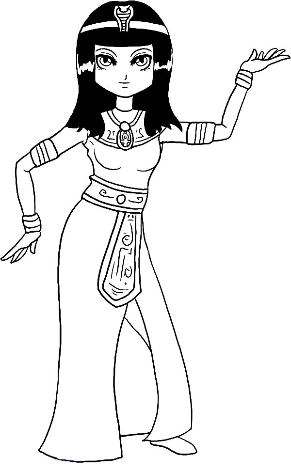 Coloriage de Cléopâtre entourée de symboles égyptiens