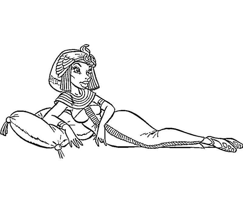 Coloriage de Cléopâtre dans un décor égyptien avec des symboles emblématiques