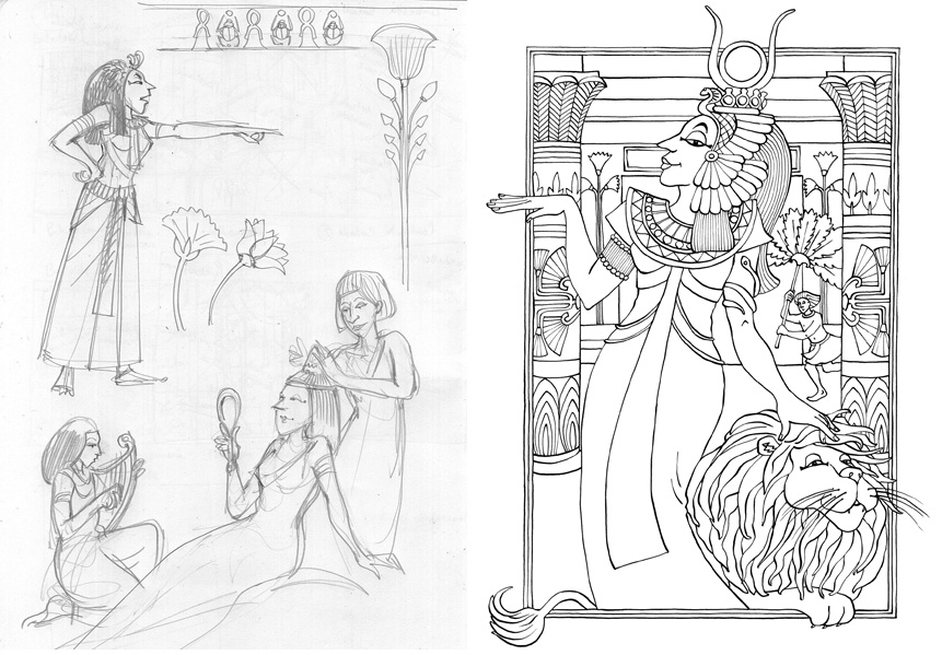 Cléopâtre dans son palais, entourée de richesses et de détails historiques