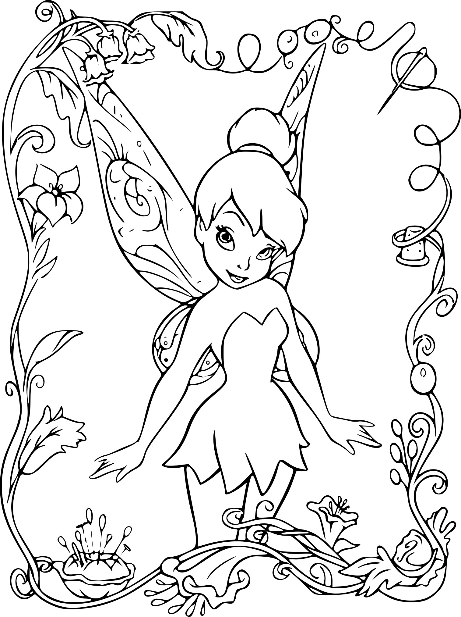 Clochette en pleine action avec des fleurs et des étoiles