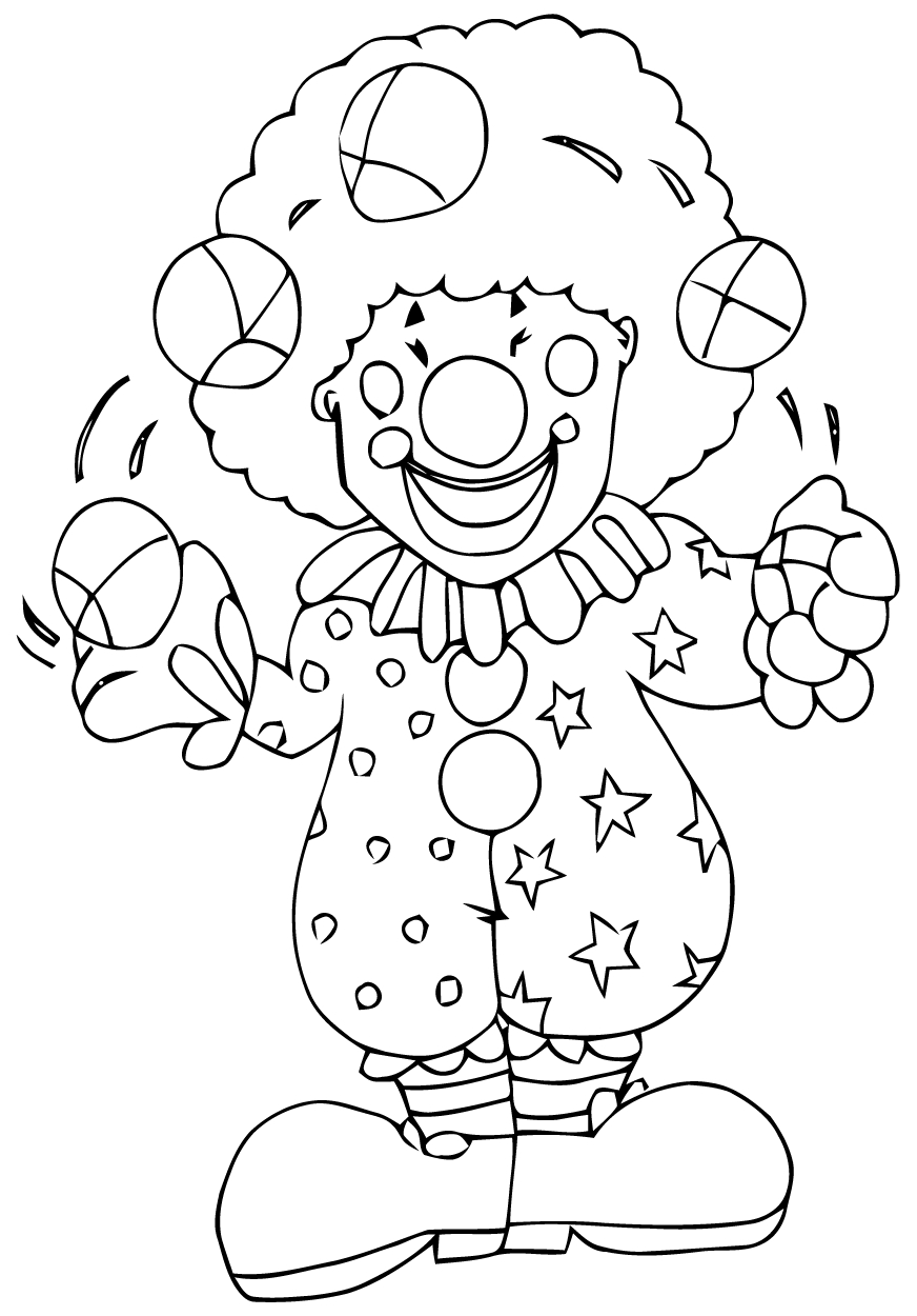 Coloriage d'un clown joyeux avec un grand sourire et des ballons