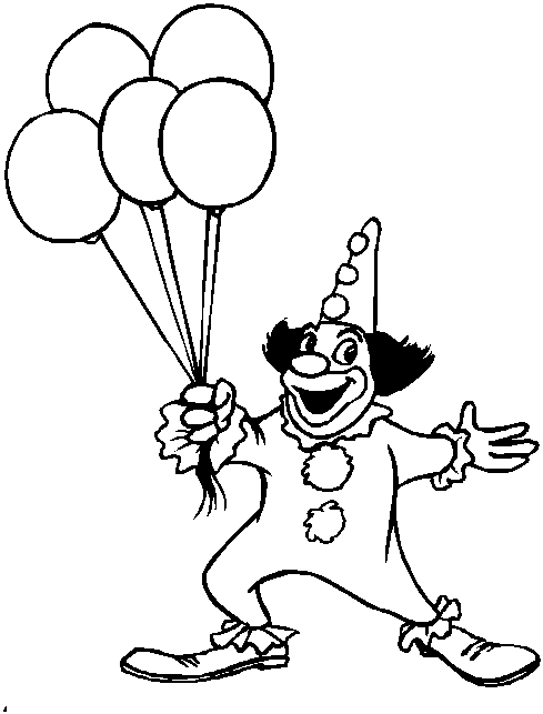 Coloriage d'un clown joyeux avec un ballon sous un ciel ensoleillé