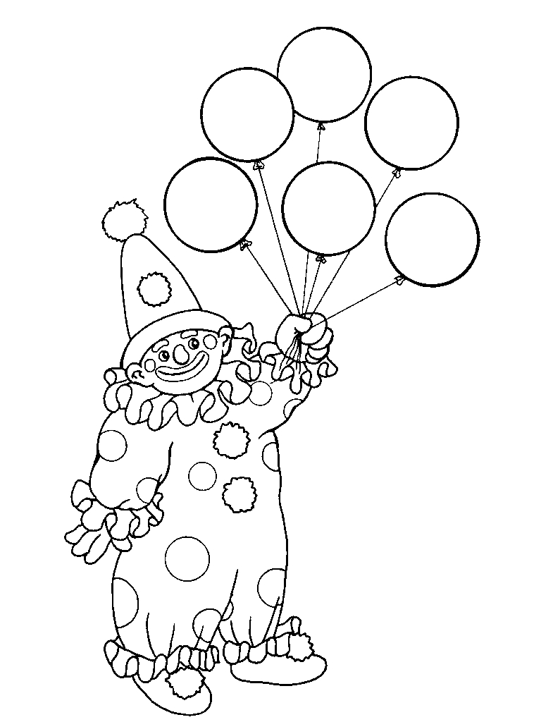 Coloriage d'un clown souriant dans un décor festif