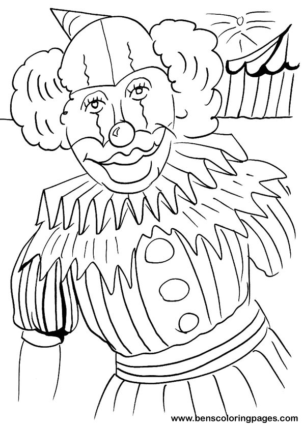 Coloriage d'un clown joyeux avec des ballons dans un décor festif