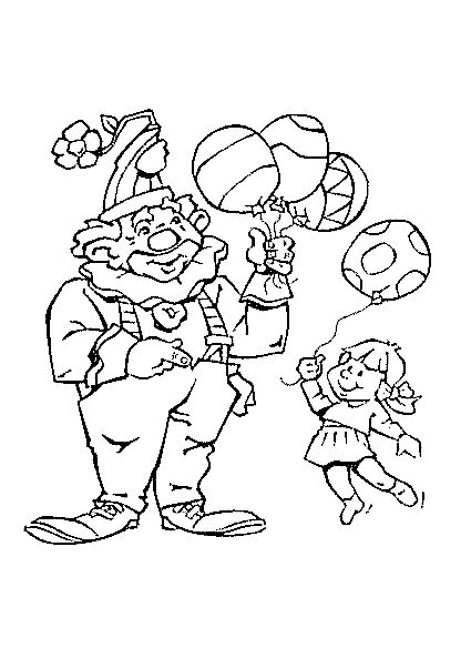Coloriage d'un clown joyeux avec un grand sourire et des ballons