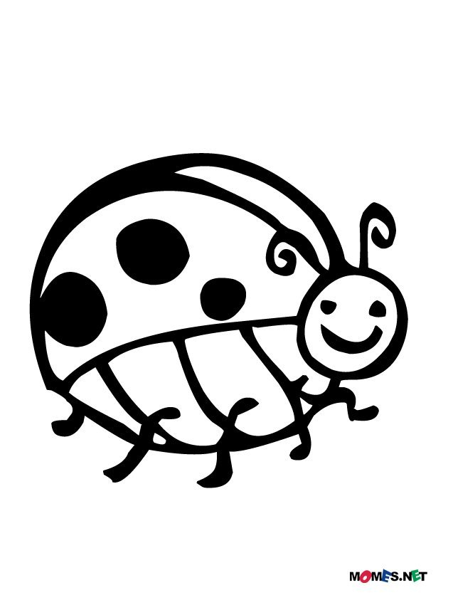 Un coloriage de coccinelle sur une feuille verte