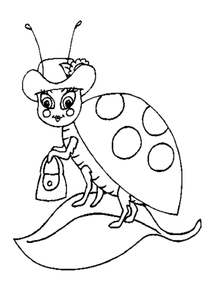 Coloriage d'une coccinelle sur une feuille