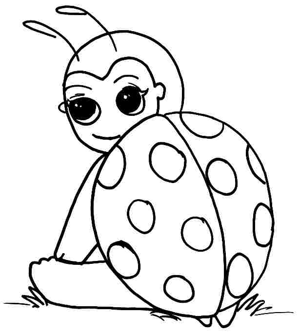 Coloriage d'une coccinelle souriante sur une feuille verte
