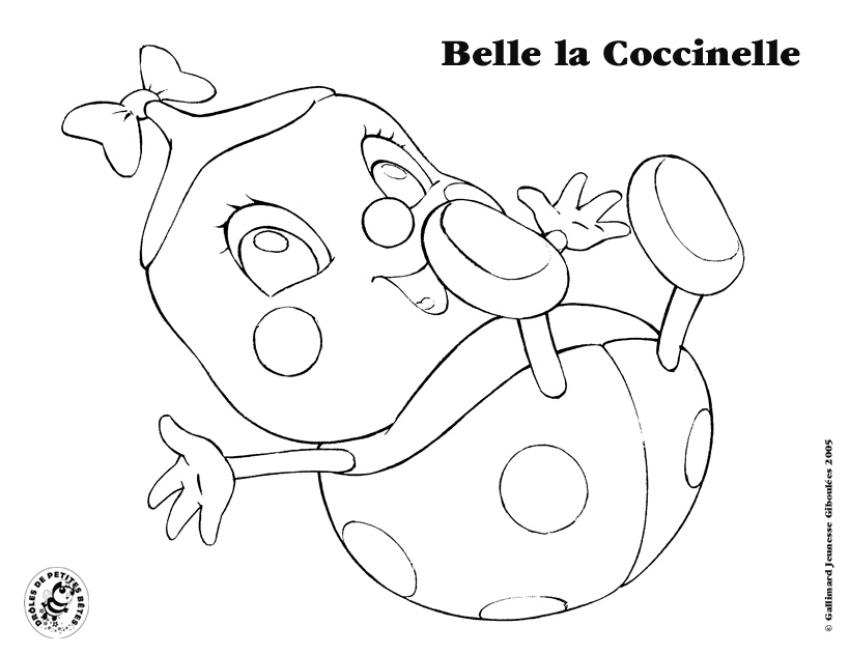 Coloriage d'une coccinelle posée sur une feuille verte
