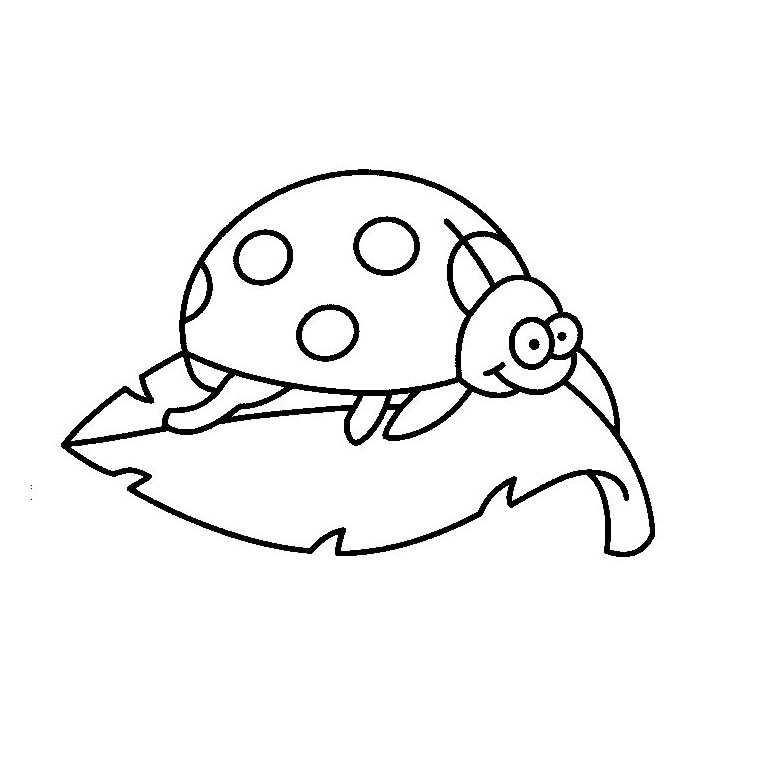 Coloriage d'une coccinelle joyeuse sur une feuille