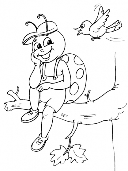 Coloriage d'une coccinelle sur une feuille verte