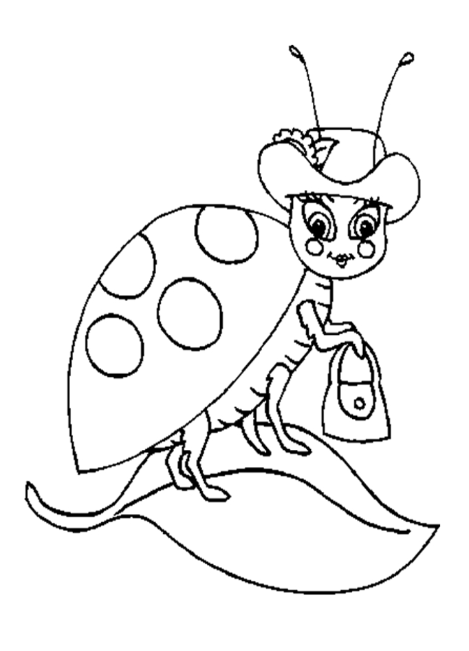 Coloriage d'une coccinelle sur une feuille