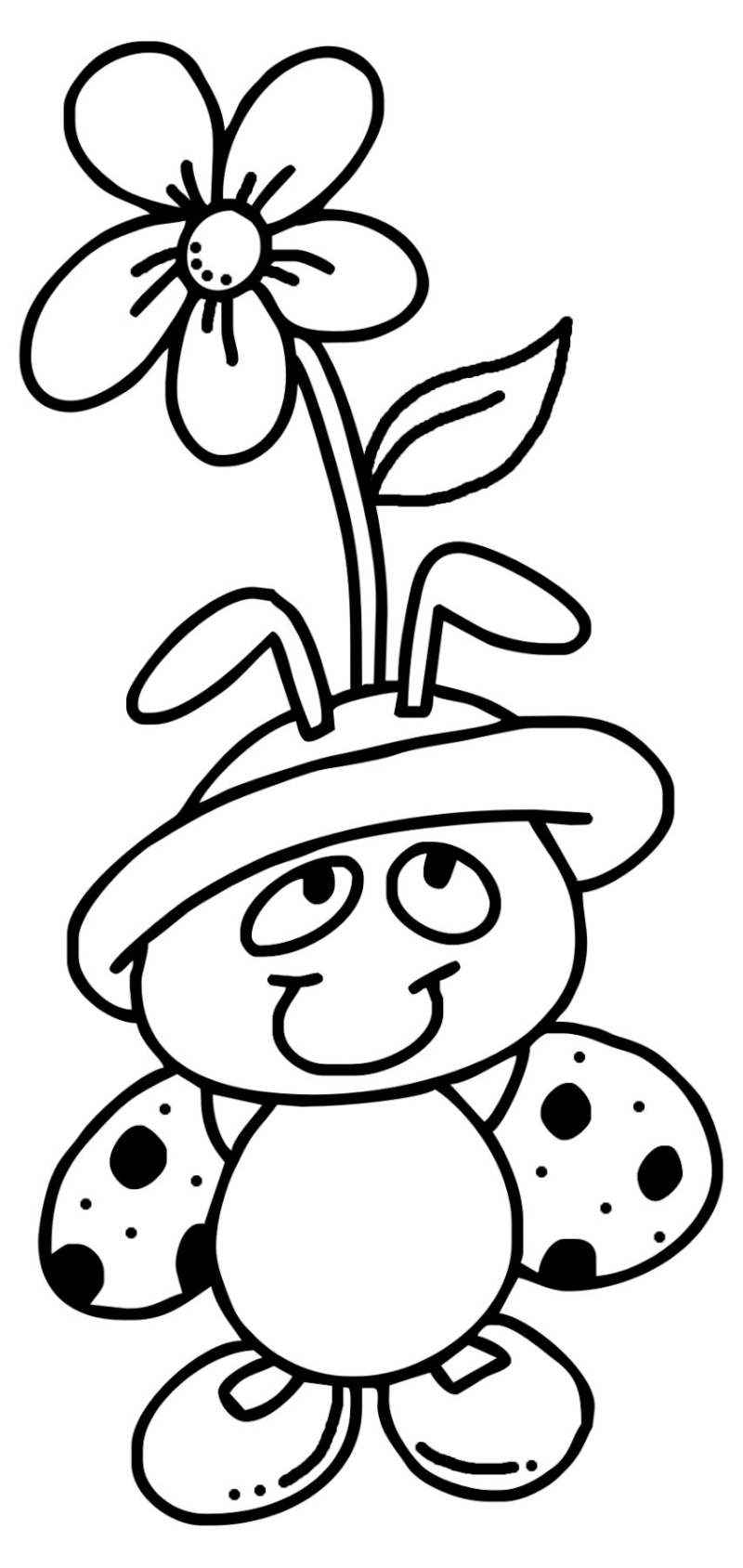 Coloriage d'une coccinelle sur une feuille verte