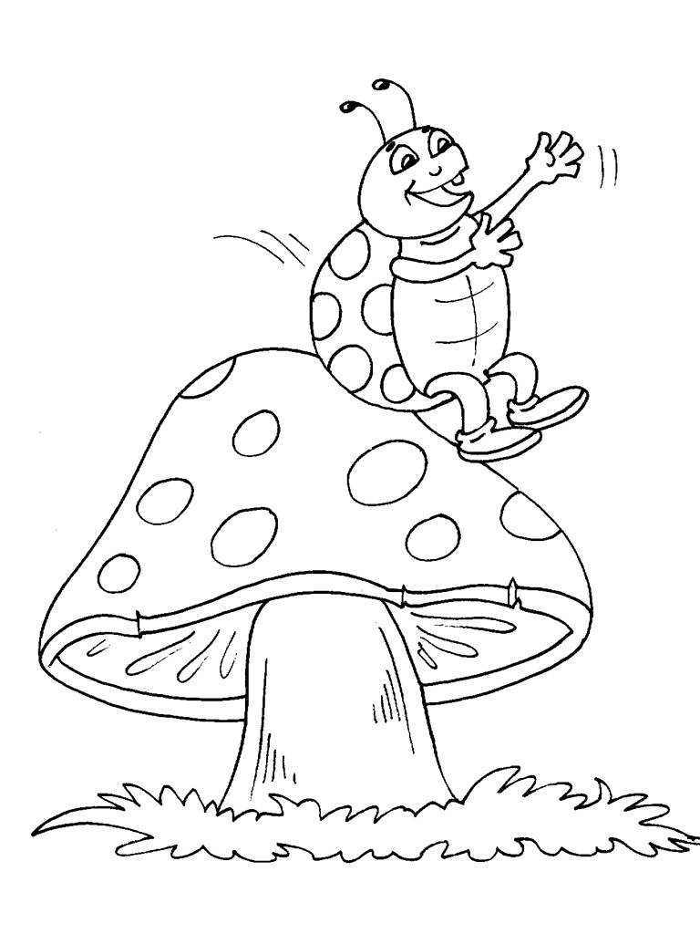 Coloriage d'une coccinelle sur une feuille verte