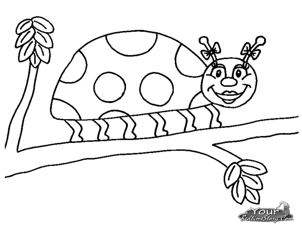 Coloriage d'une coccinelle sur une feuille verte