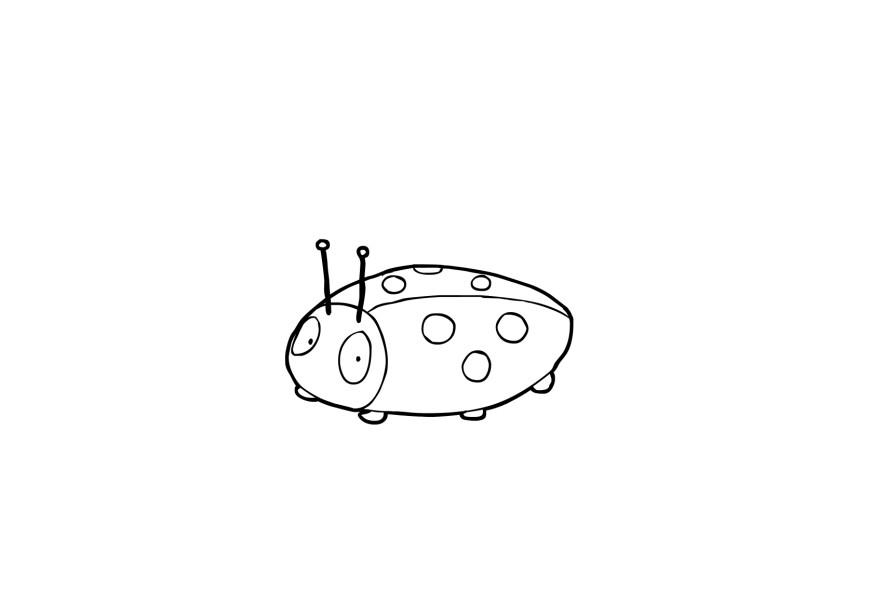 Coloriage d'une coccinelle posée sur une feuille verte