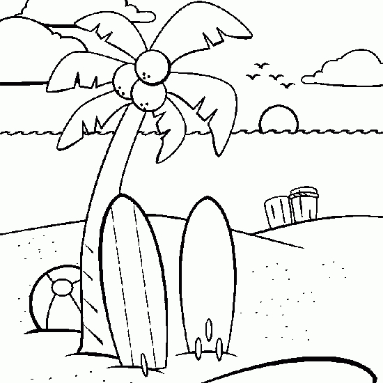 Coloriage d'un cocotier sous un ciel ensoleillé