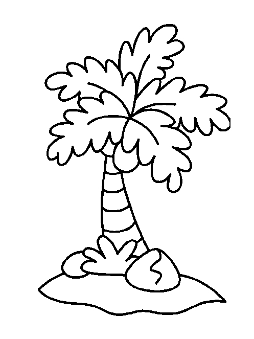 Coloriage d'un cocotier sur une plage ensoleillée