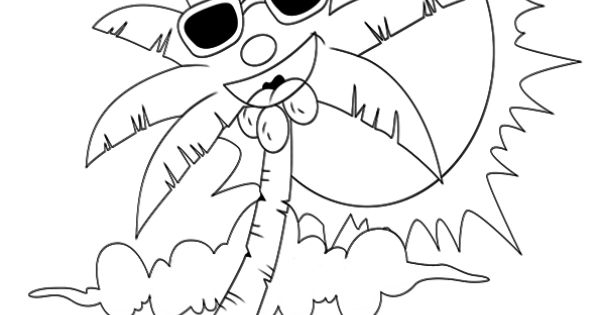 Coloriage d'un cocotier sur une plage tropicale