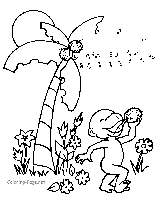 Coloriage d'un cocotier sur une plage ensoleillée
