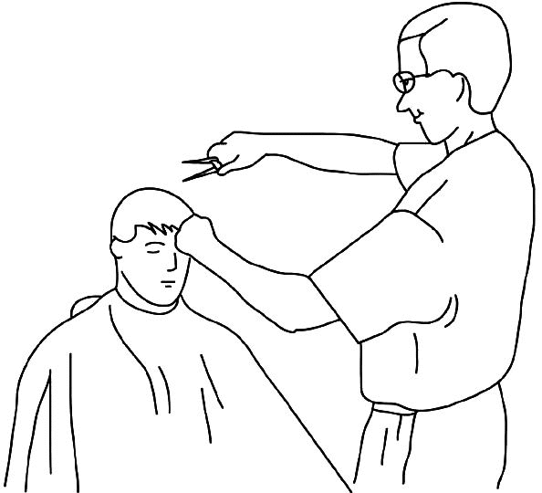 Scène de salon de coiffure avec coiffeur et client