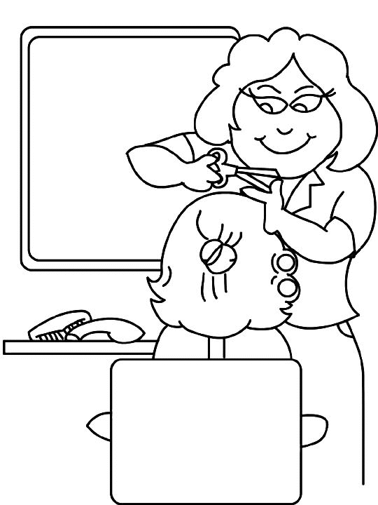 Coloriage d'un coiffeur et d'une coiffeuse au travail dans leur salon