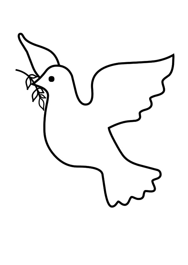 Coloriage d'une colombe en plein vol avec un fond nuageux