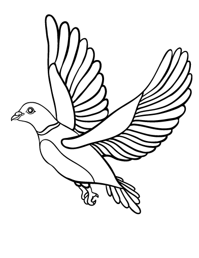 Colombe en plein vol sur fond de ciel nuageux