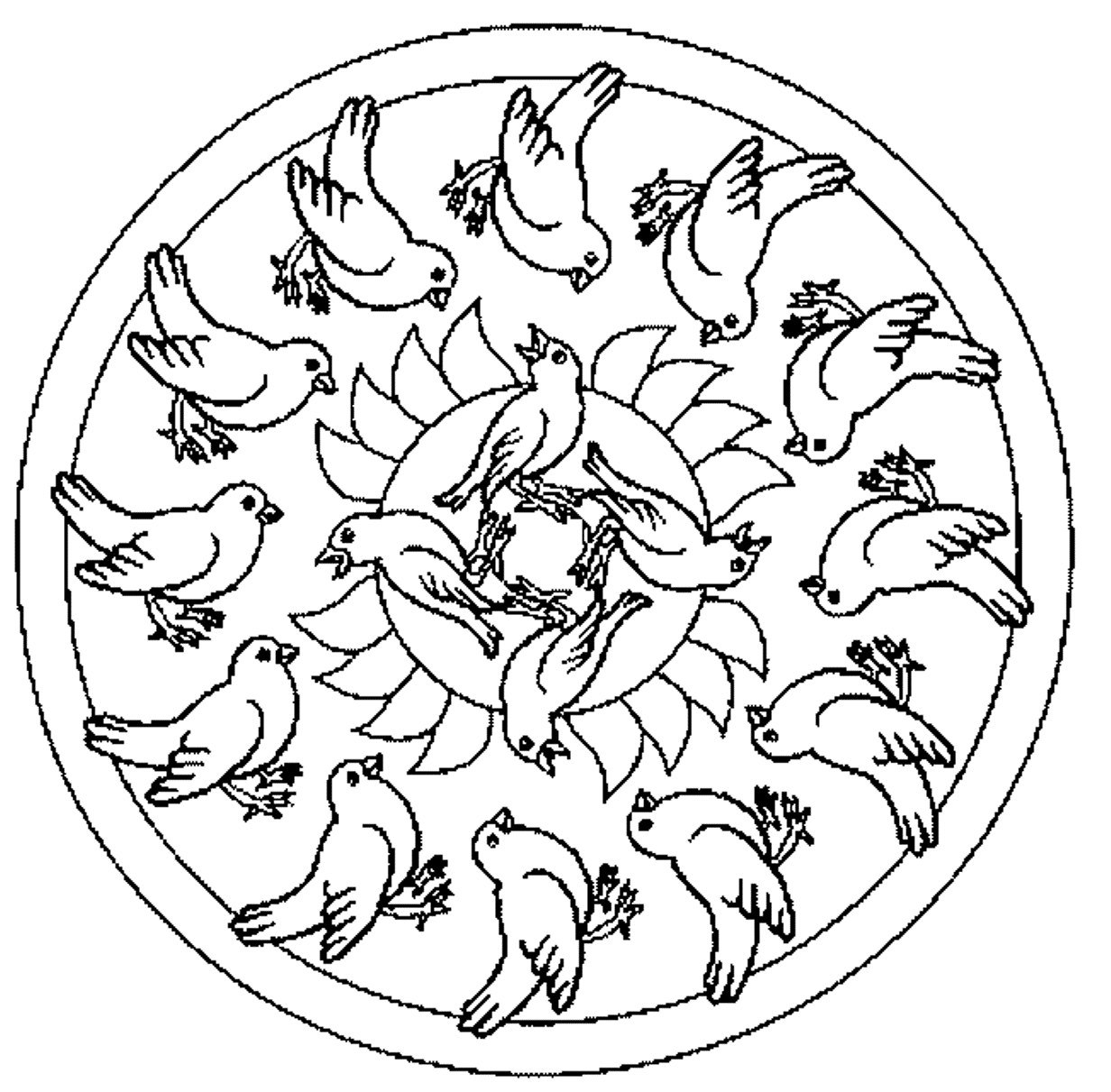 Colombe en plein vol avec des détails floraux