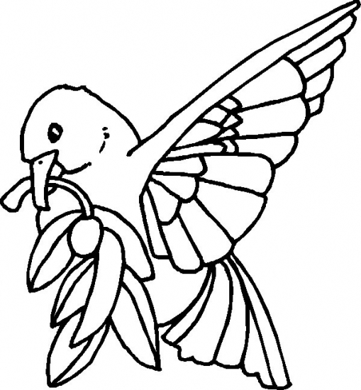 Coloriage d'une colombe en plein vol sur un fond de nuages
