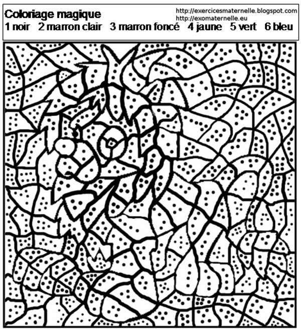 Un coloriage magique représentant un paysage d'été avec un arbre et des fleurs