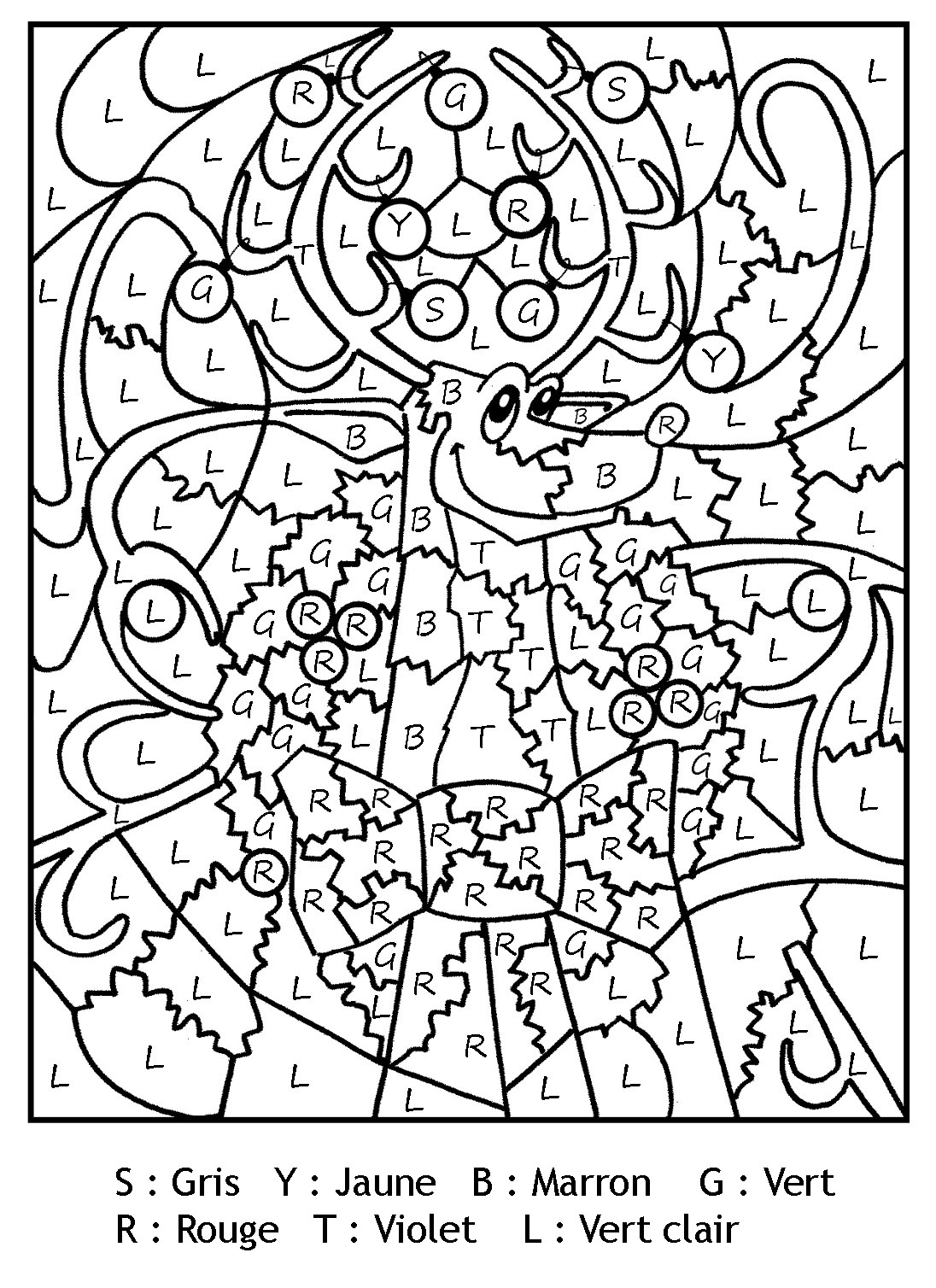 Un coloriage représentant un paysage de montagne avec un chalet et des arbres