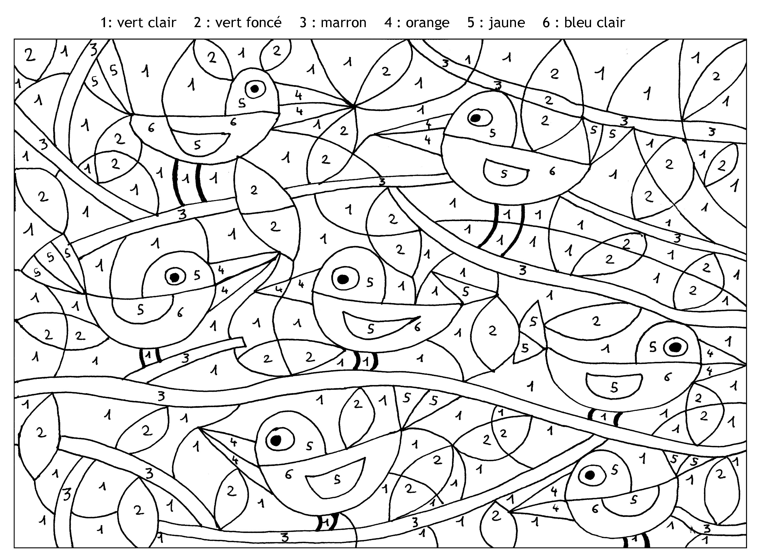 Un coloriage magique avec des animaux et des formes géométriques
