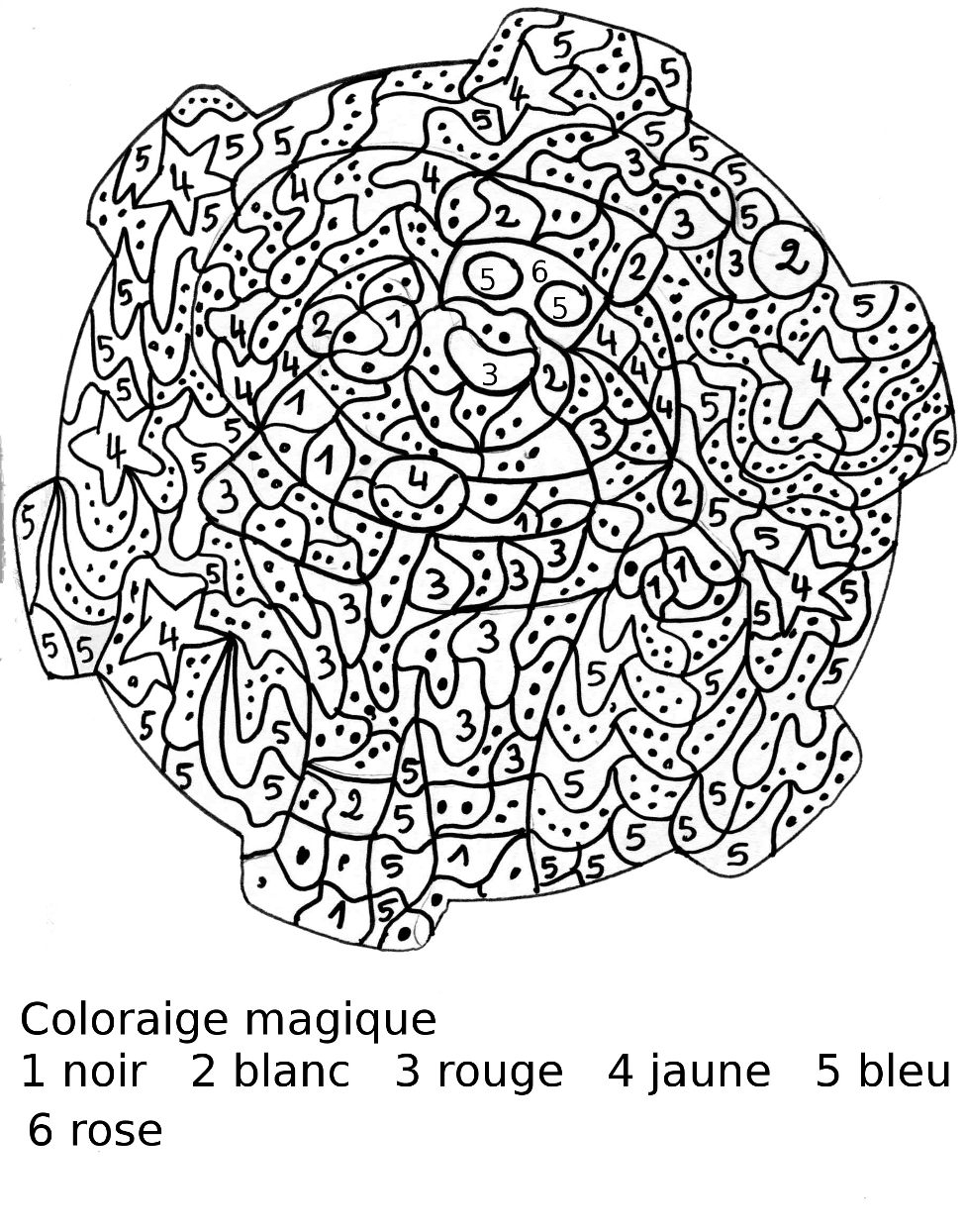 Un coloriage magique représentant un paysage de rêve avec des éléments variés