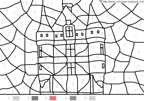 Un coloriage magique avec des formes géométriques et un paysage stylisé