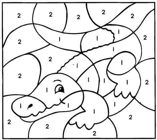 Coloriage par numéros d'un paysage naturel avec un lac et des montagnes