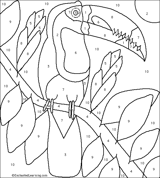 Coloriage par numéros d’un paysage avec un cerf et des arbres