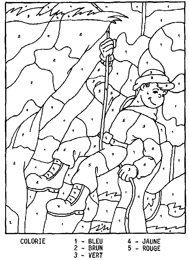 Coloriage d'un paysage montagnard avec un lac et des sapins