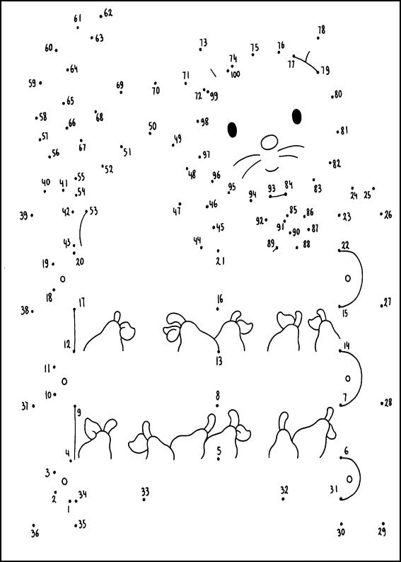 Coloriage point à point d'un chat espiègle dans un jardin
