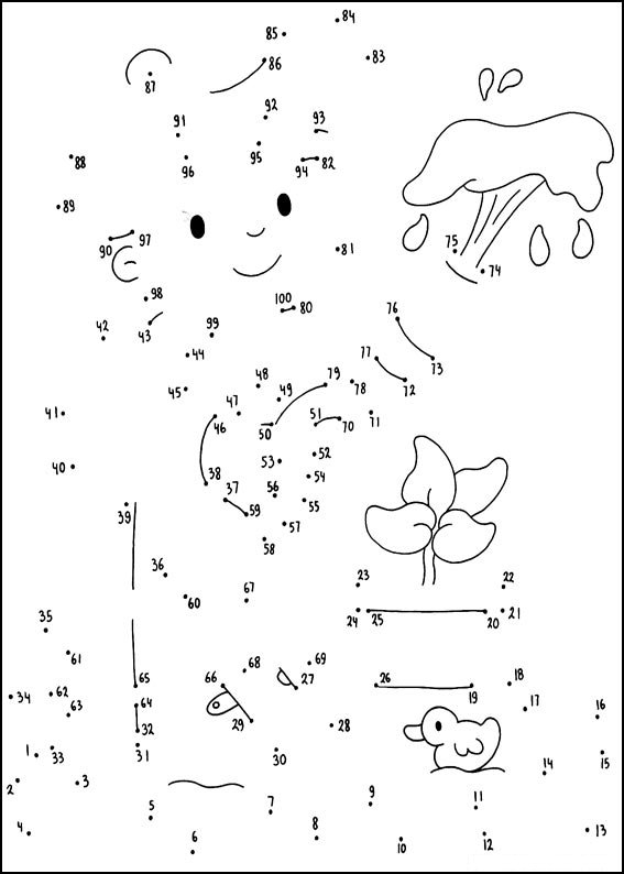 Coloriage point à point représentant une scène de nature avec un animal