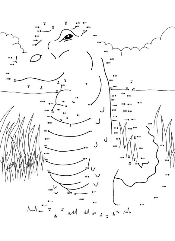 Coloriage point à point d'un paysage bucolique avec un arbre et des animaux