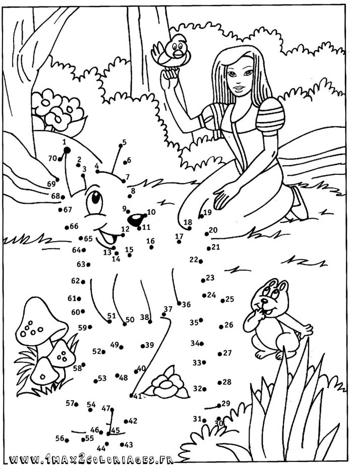 Coloriage point à point d'un paysage avec un bateau et des arbres
