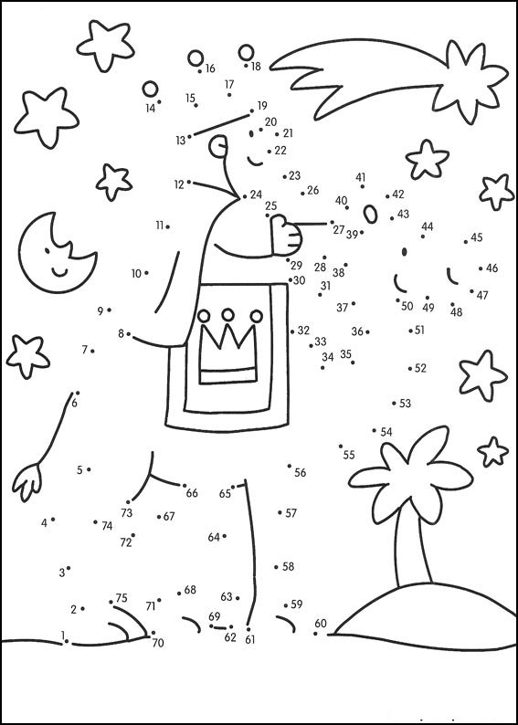 Coloriage point à point d'un éléphant entouré de végétation