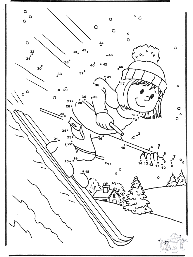 Coloriage d'un point à point représentant un animal dans un décor floral