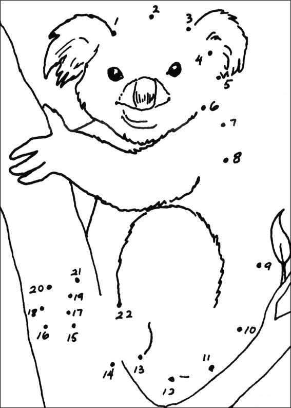 Coloriage point à point d'un paysage bucolique avec un arbre et des animaux
