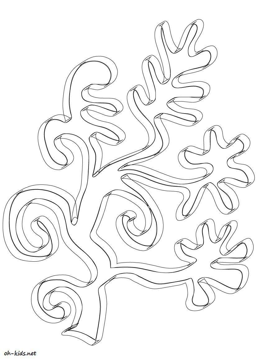 Coloriage de corail avec des poissons et des algues marines Coloriage de corail avec des poissons et des algues marines