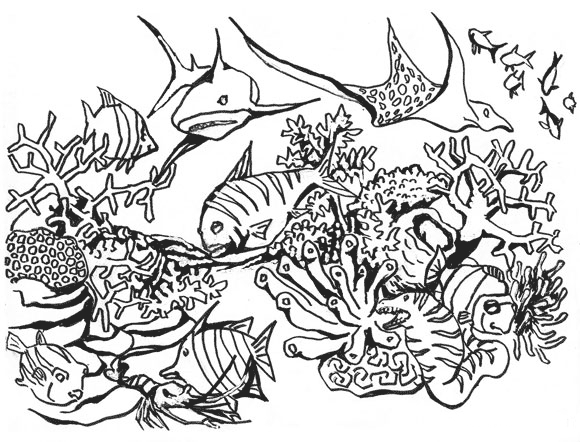 Coloriage d'un corail délicat dans un fond marin