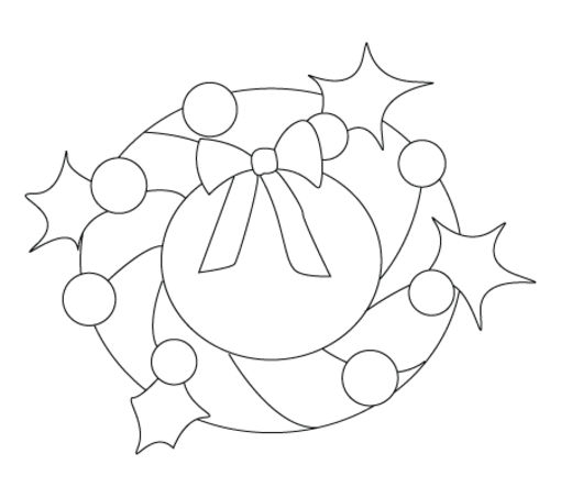 Coloriage d'une couronne de Noël ornée de motifs variés