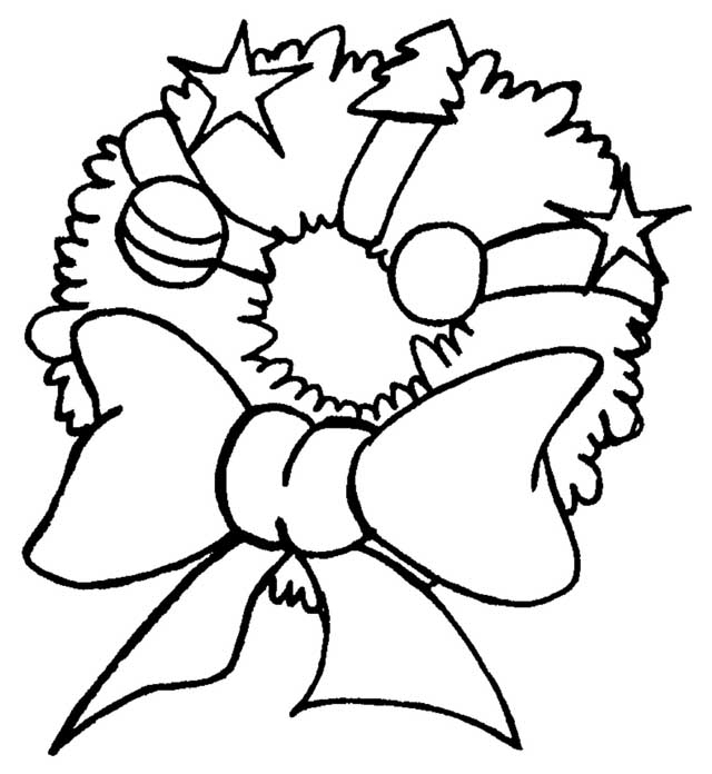 Coloriage d'une couronne de Noël ornée de décorations festives