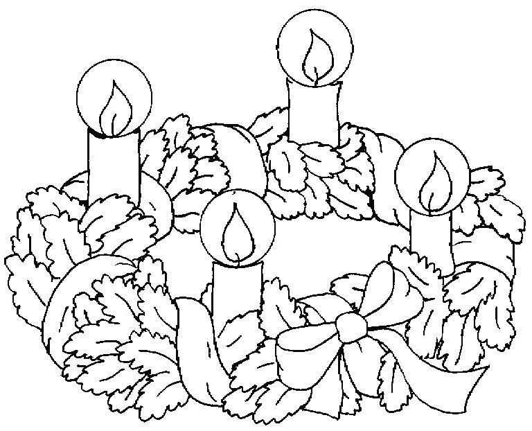 Coloriage d'une couronne de Noël ornée de décorations festives
